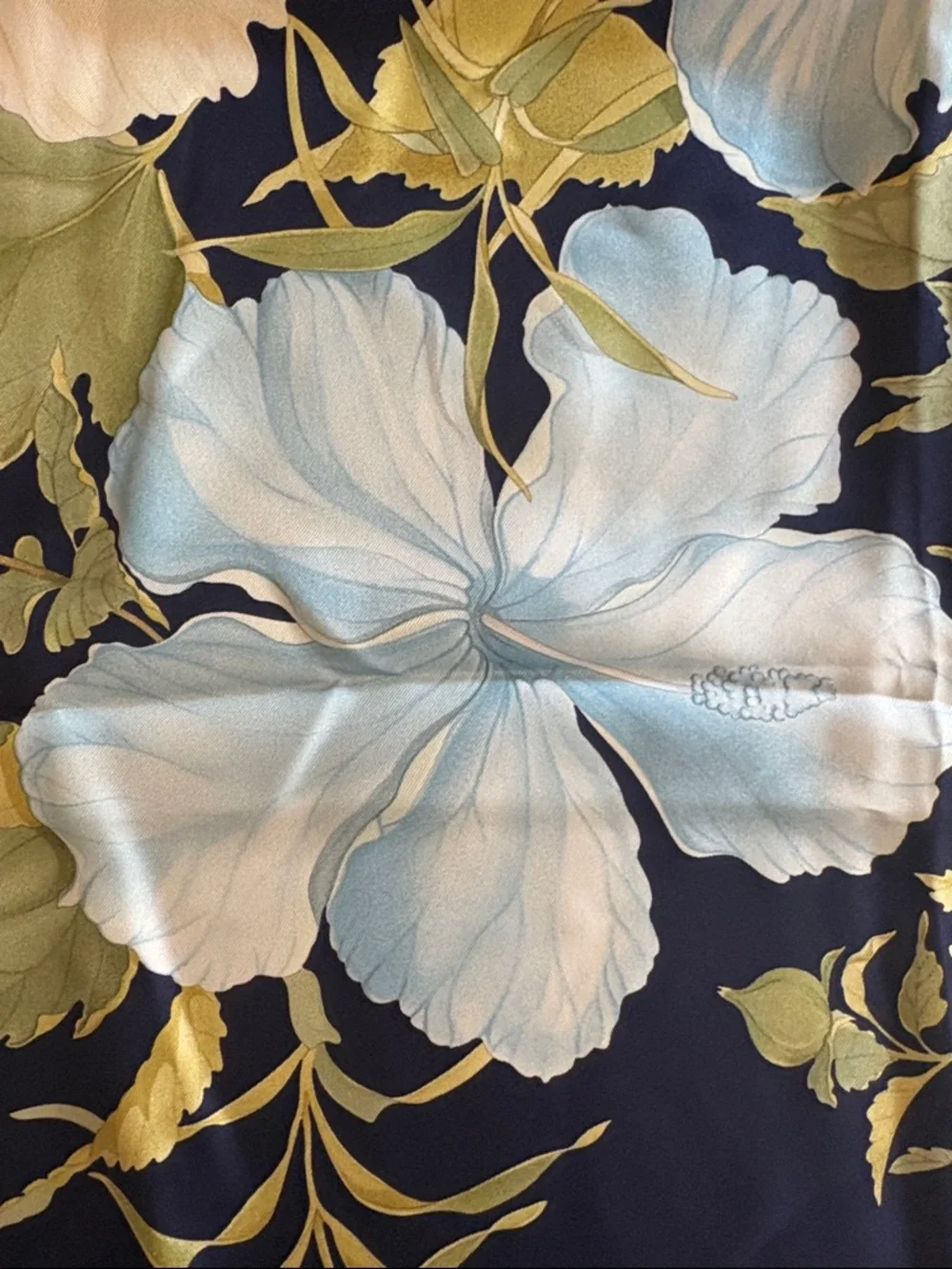 Salvatore Ferragamo Floral Silk Scarf in Navy with Pastel Blooms